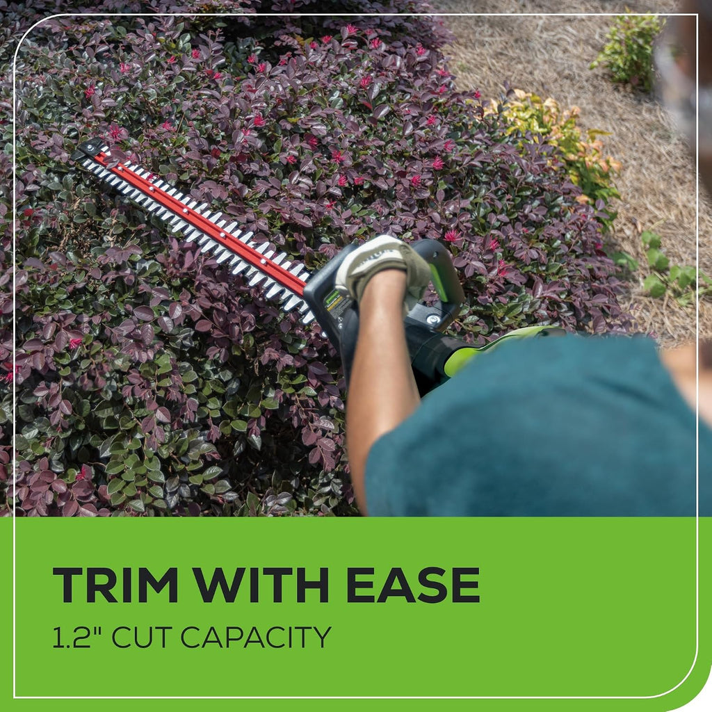 Greenworks 80V 26 in Cordless Hedge Trimmer, 2.0 Ah Battery and Charger