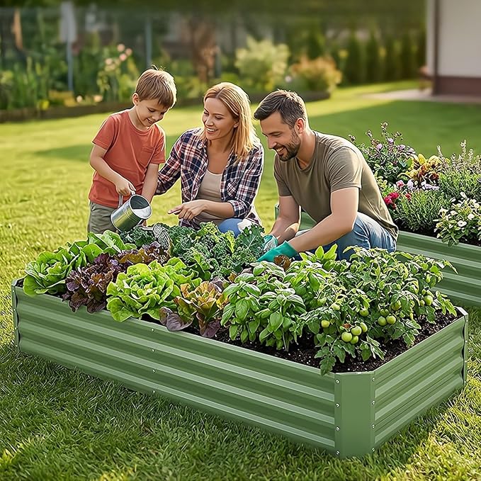 INNO STAGE 2Pcs Galvanized Raised Garden Bed Kit, 6x3x1FT Metal Raised Garden Beds for Vegetables, Rust-Resistant & Easy Assembly, Outdoor Raised Beds for Gardening, Flowers, Herbs (Green)