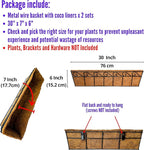LaLaGreen Wall Mounted Planters - 30 Inch, 2 Pack Window Flower Pot Attach to House Outdoor, Balcony Plant Pot Over The Rail, Deck Railing Hanging Coco Liners, Metal Horse Troughs Fence Patio Porch