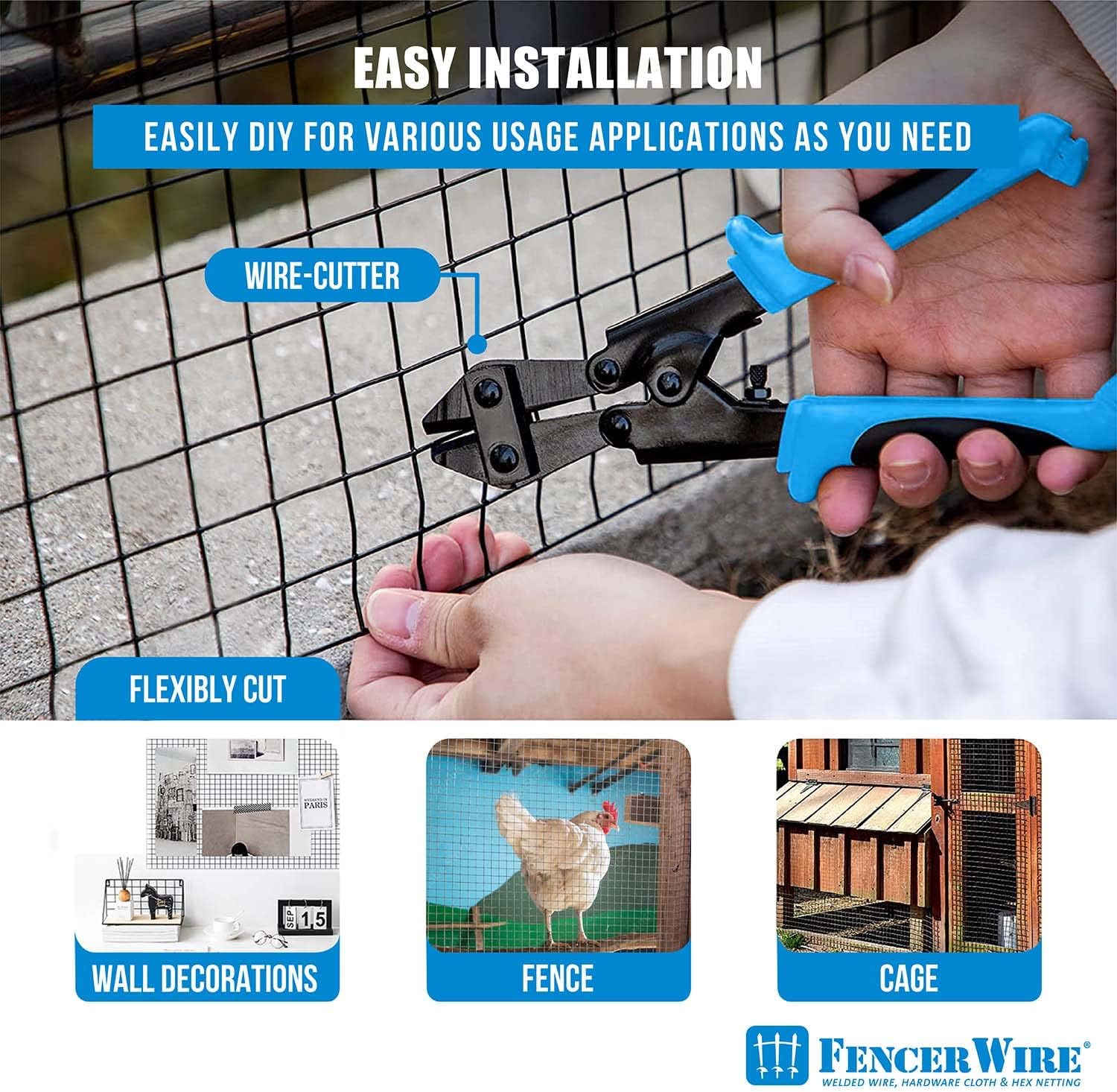 Fencer Wire 1.5-Inch x 1.5-Inch Grid Hardware Cloth, 16 Gauge Black Vinyl Coated Welded Wire Mesh for Home and Garden, Great for Home Improvement and Home Guard Project