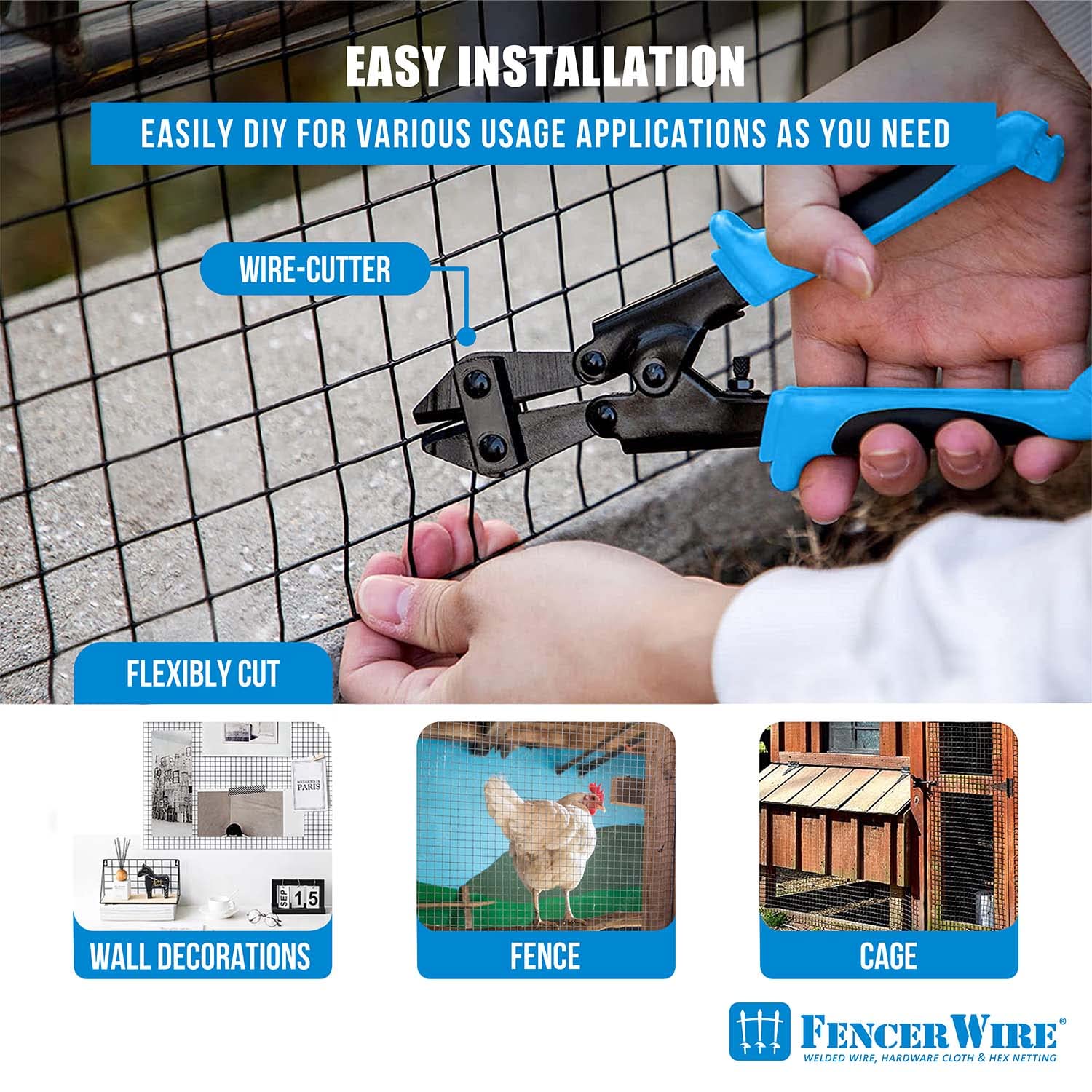 Fencer Wire 16 Gauge Hardware Cloth, Black Vinyl Coated Welded Wire Mesh, Chicken Coop Wire Fence, 1.5 inch x 1.5 inch Grid (2 ft. x 100 ft.)