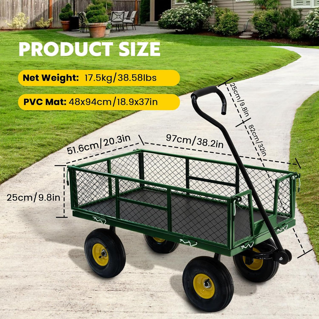 steel garden cart, 2-in-1 heavy duty utility wagon shown in use