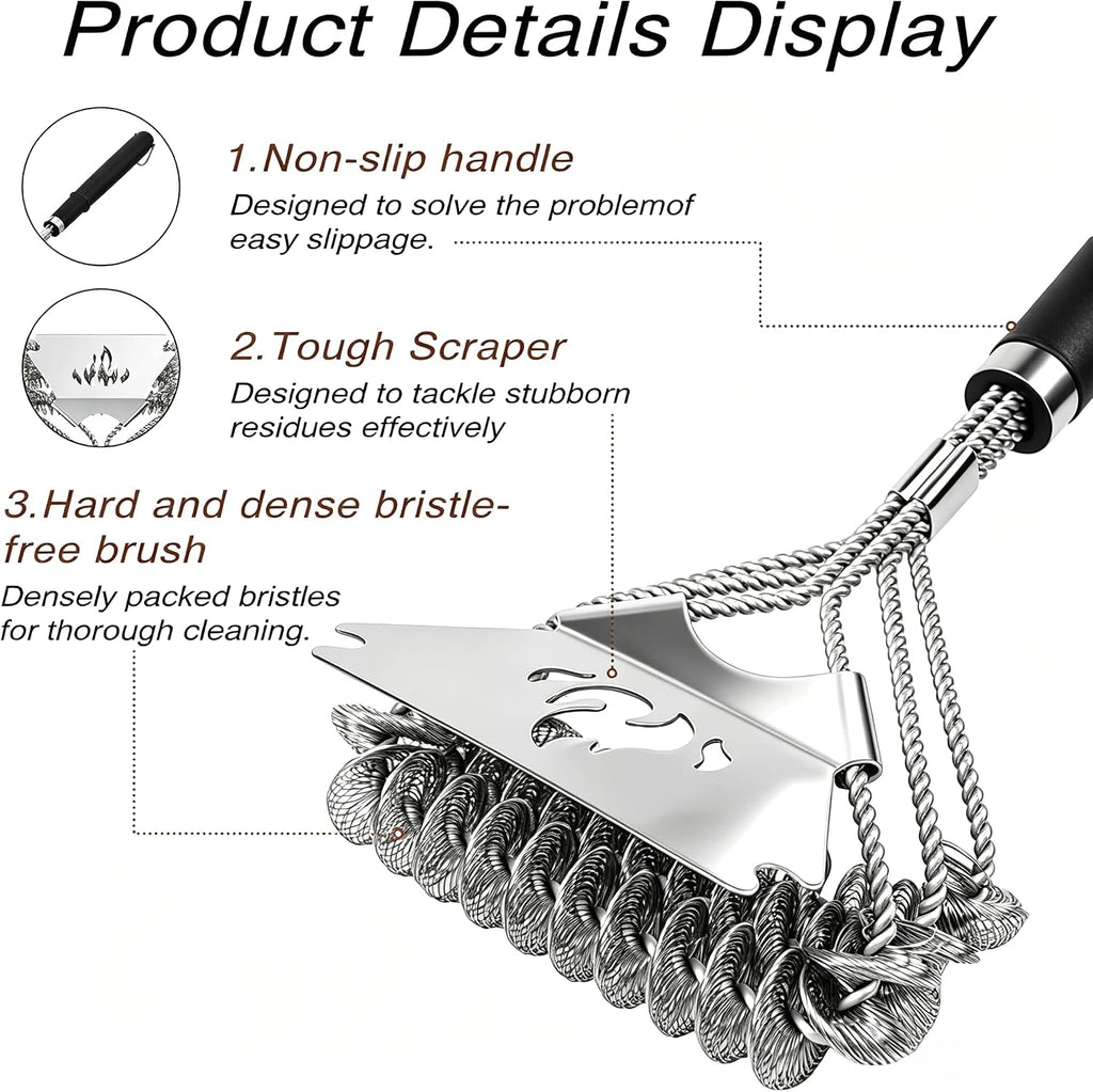 TNTOR Grill Brush Bristle Free with Scraper, 18" Handle BBQ Grill Brush for Outdoor Grill, Extra Strong Grill Cleaner Brush for Grill/Smoker/Gas/Charcoal, Father's Day Grill Gifts for Men/Dad