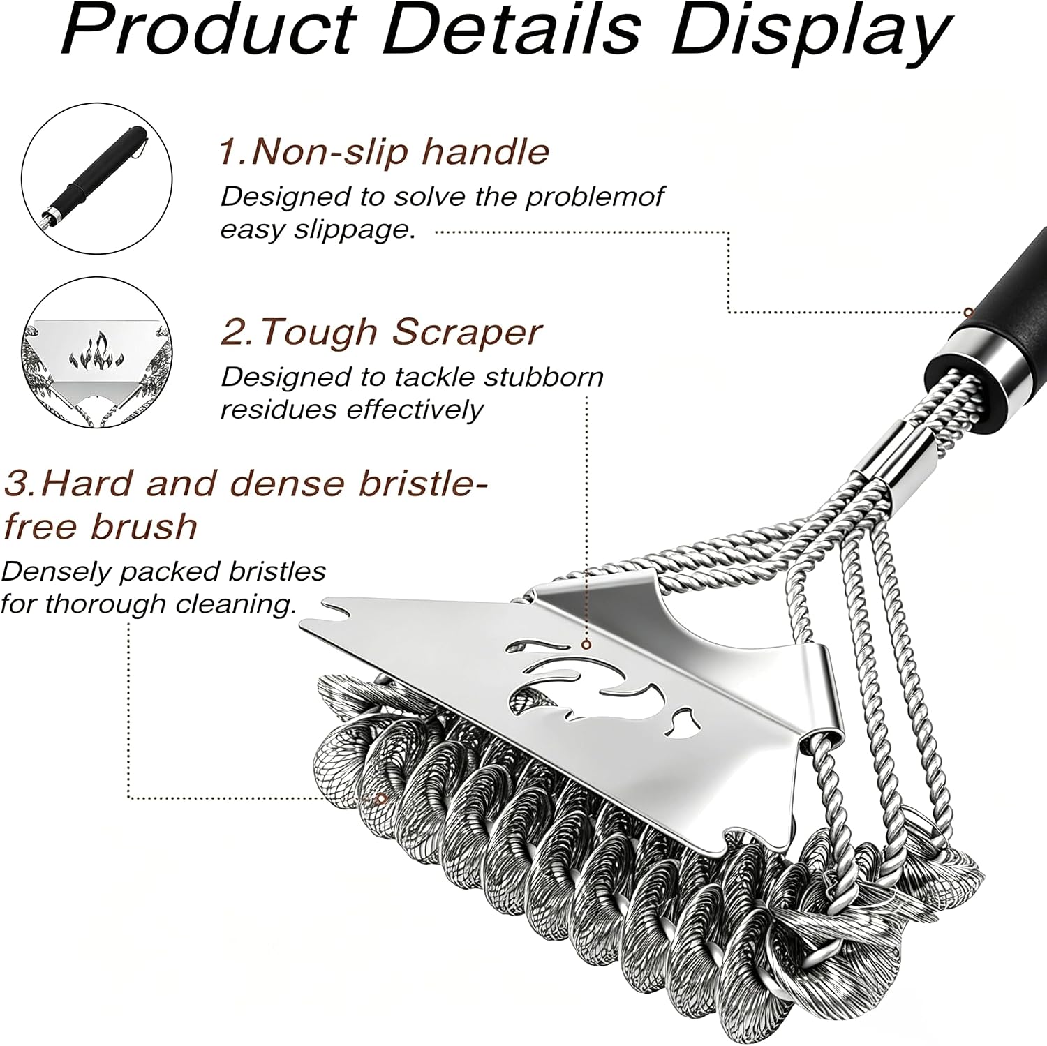 TNTOR Grill Brush Bristle Free with Scraper, 18" Handle BBQ Grill Brush for Outdoor Grill, Extra Strong Grill Cleaner Brush for Grill/Smoker/Gas/Charcoal, Father's Day Grill Gifts for Men/Dad