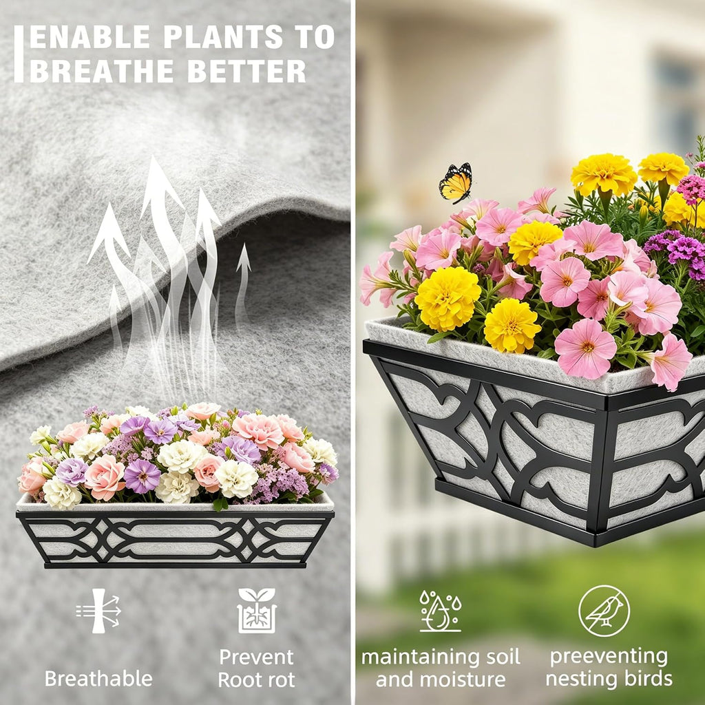 window planter box, railing planter box with non-woven, side view