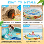 6.5 X 6.5Ft Baby Beach Pool, 2 in 1 Square Portable Toddler Beach Puddle | Cartoon Ocean Theme, Waterproof & Sandproof, Cute Toddler Paddling Pool Beach Blanket with Carrying Bag for Boys Girls, Green