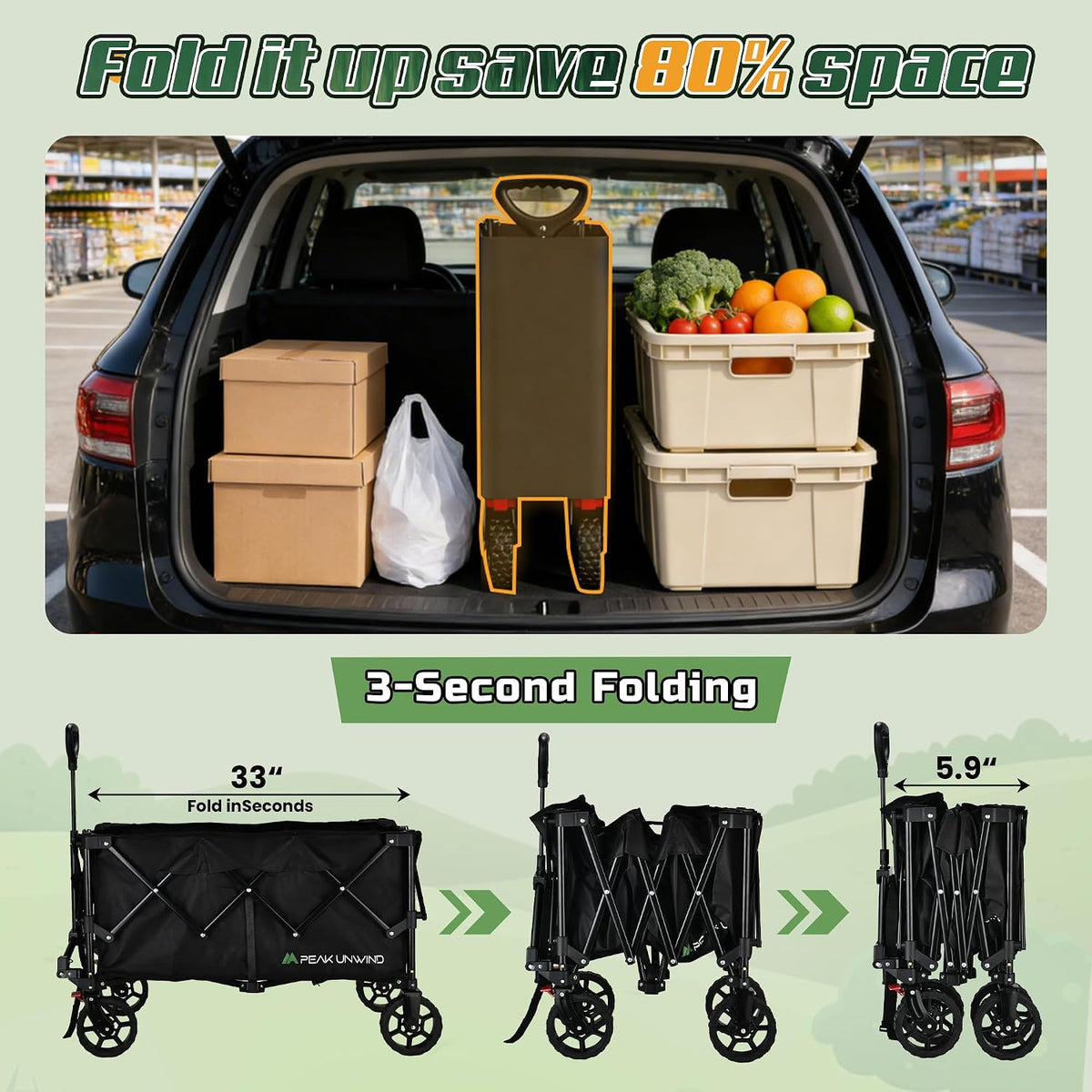 wagons carts foldable,collapsible wagon with wheels,450lbs heavy duty, front angle view