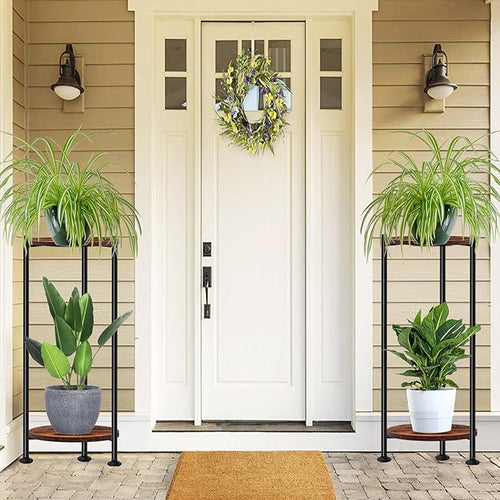 2-Pack Plant Stand Indoor Outdoor, 30'' Tall Plant Stands for Indoor Plants, Heavy Duty Indoor Plant Shelf, 2 Tier Flower Stand for Living Room, Balcony, Deck(Brown)