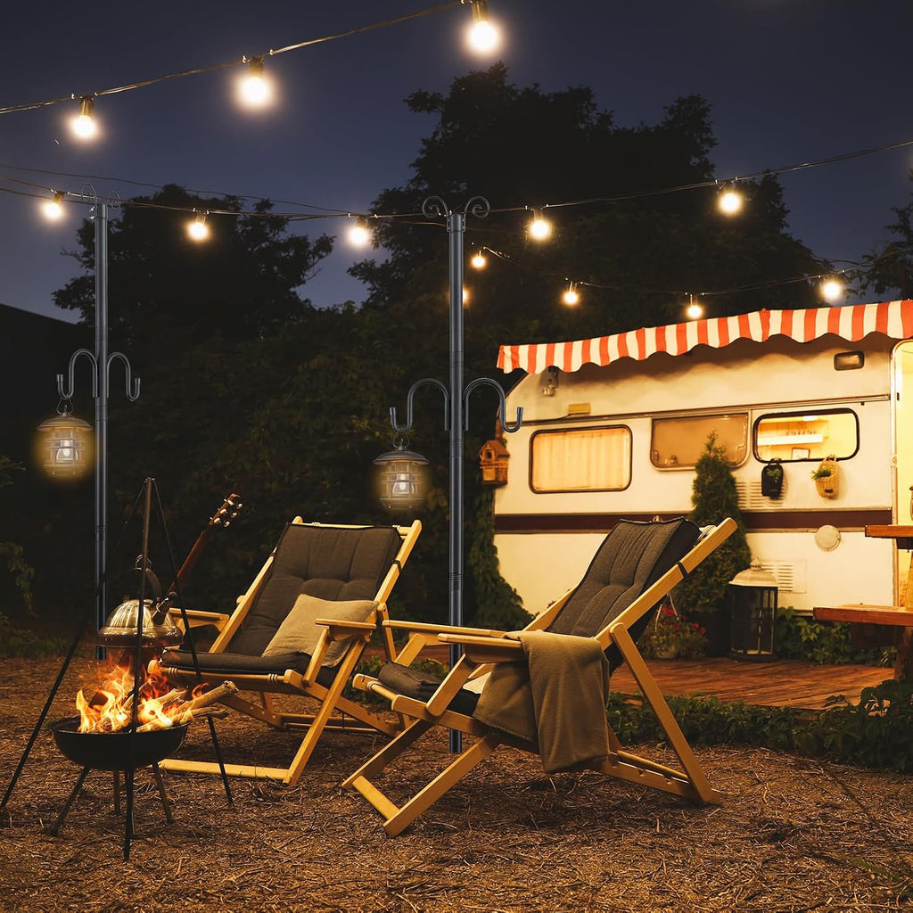 10FT String Light Poles 2Pack, 1.5 Inch Heavy Duty Poles for Outdoor String Lights with Shepherd Hook, 2 in 1 Light Pole with Anchor for Garden Backyard Patio Bistro Cafe