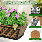 SPECILITE 24" Window Boxes Planters, Heavy Duty Metal Railing Planter Boxes, Adjustable Balcony Planters for Railing Hanging, with Coco Liner & Tool Set for Deck, Porch, and Patio Gardening (4 Pack)