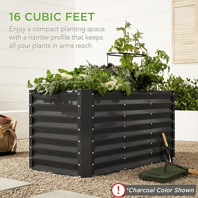 Best Choice Products 4x2x2ft Outdoor Metal Raised Garden Bed, Deep Root Box Planter for Vegetables, Flowers, Herbs, 119 Gallon Capacity, 100% Non Toxic Materials - Mist Blue