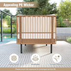 Tangkula Patio Rattan Daybed, Boho Outdoor Wicker Lounge Sofa with Seat & Back Cushions, 2-Seat Bench Sun Lounger Chair with Robust Metal Legs for Deck, Backyard, Porch, Poolside (1, Off White)