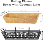 6 Pack 24 Inch Window Boxes Planters Railing Planter Box with Adjustable Brackets & Coco Liners Fabric Plant Grow Bags Deck Railing Planter Boxes Balcony Hanging Flower Box for Outdoor Plants