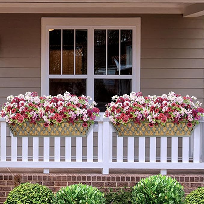 4 Pack 30 Inch Window Boxes Planters Railing Planter Box with Adjustable Brackets for Porch Fence Patio Balcony Hanging Flower Baskets with Coco Liners for Outdoor Garden Decor - Dark Grey