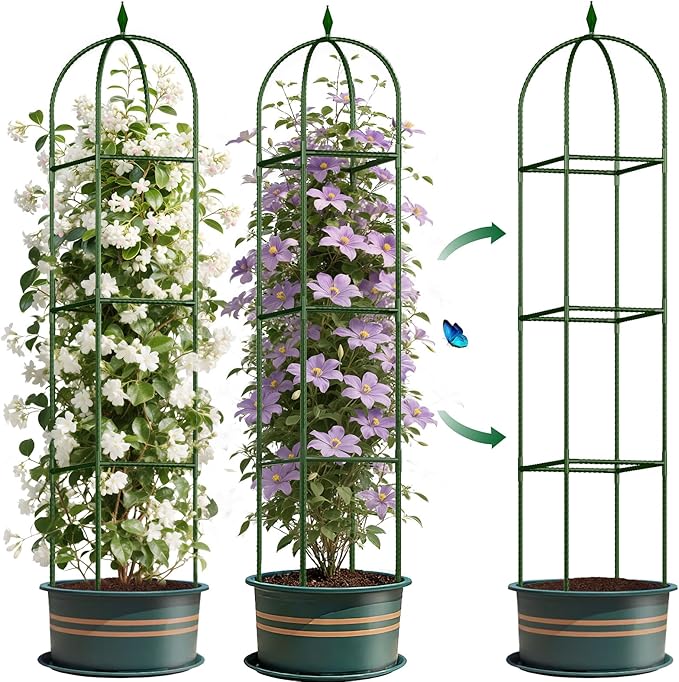 Garden Trellis for Climbing Plants, Tomato Cage, Rose, Flowers, Grape, Pea, Cucumber Trellis, Rustproof Plastic Coated Metal Plant Support for Potted Plants Indoor Outdoor - 1PC Plant Trellis