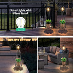2 Pack Solar Lights with Plant Stand, Outdoor Floor Lamp, Waterproof Solar LED Edison Bulb Floor Lamps for Patio Porch Deck Yard Garden Decor