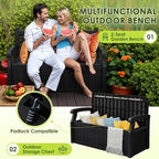 Greesum 80 Gallon Outdoor Storage Bench, Resin Patio Furniture with Armrest,Waterproof and UV-Resistant, Perfect to Garden, Poolside and Lawn, Black