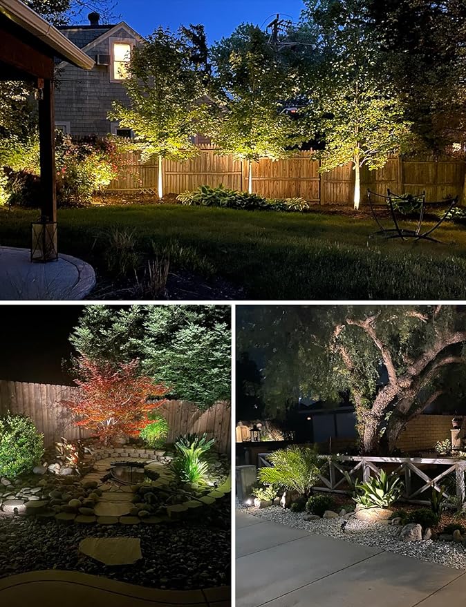 SUNVIE 12W Low Voltage LED Landscape Lights with Connectors, Outdoor 12V Super Warm White (900LM) Waterproof Garden Pathway Lights Wall Tree Flag Spotlights with Spike Stand (12 Pack with Connector)