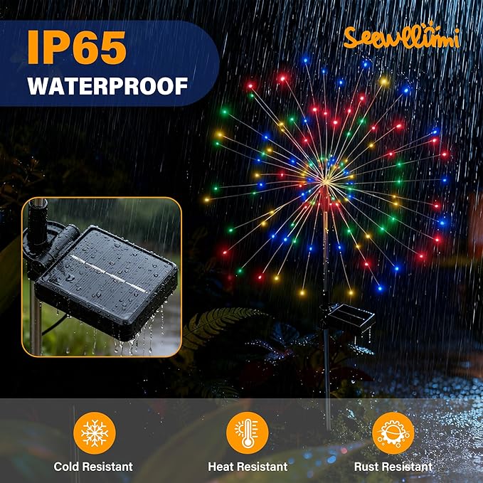 Solar Garden Lights Outdoor Decorative, 2pack 120 LED Firework Lights Waterproof，Solar Fairy Lights for Outside,Garden,Yard, Patio,Pathway,Flowerbed,Party(Multicolor)