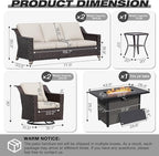Joyside Wicker Patio Furniture Sets, 6 Pieces Upgraded Large Size Outdoor Furniture with Swivel Rocking Patio Chairs, Two 3-Seat Sofa, Fire Table, Coffee Table, Thick Cushions, Wide Armrest, Beige