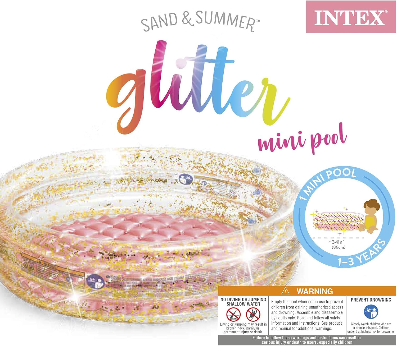 Intex Glitter Mini Pool, Inflatable Kids Pool, for Ages 1-3, Multicolor