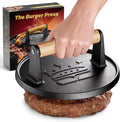 Smash Burger Press 6.5",Cast Iron Flat Round Burger Smasher, Gift | 2lb Heavy-Duty Grill Bacon Meat Press with Wood Handle,Nonstick hamburger Smasher for griddle accessories,BBQs and Tailgates