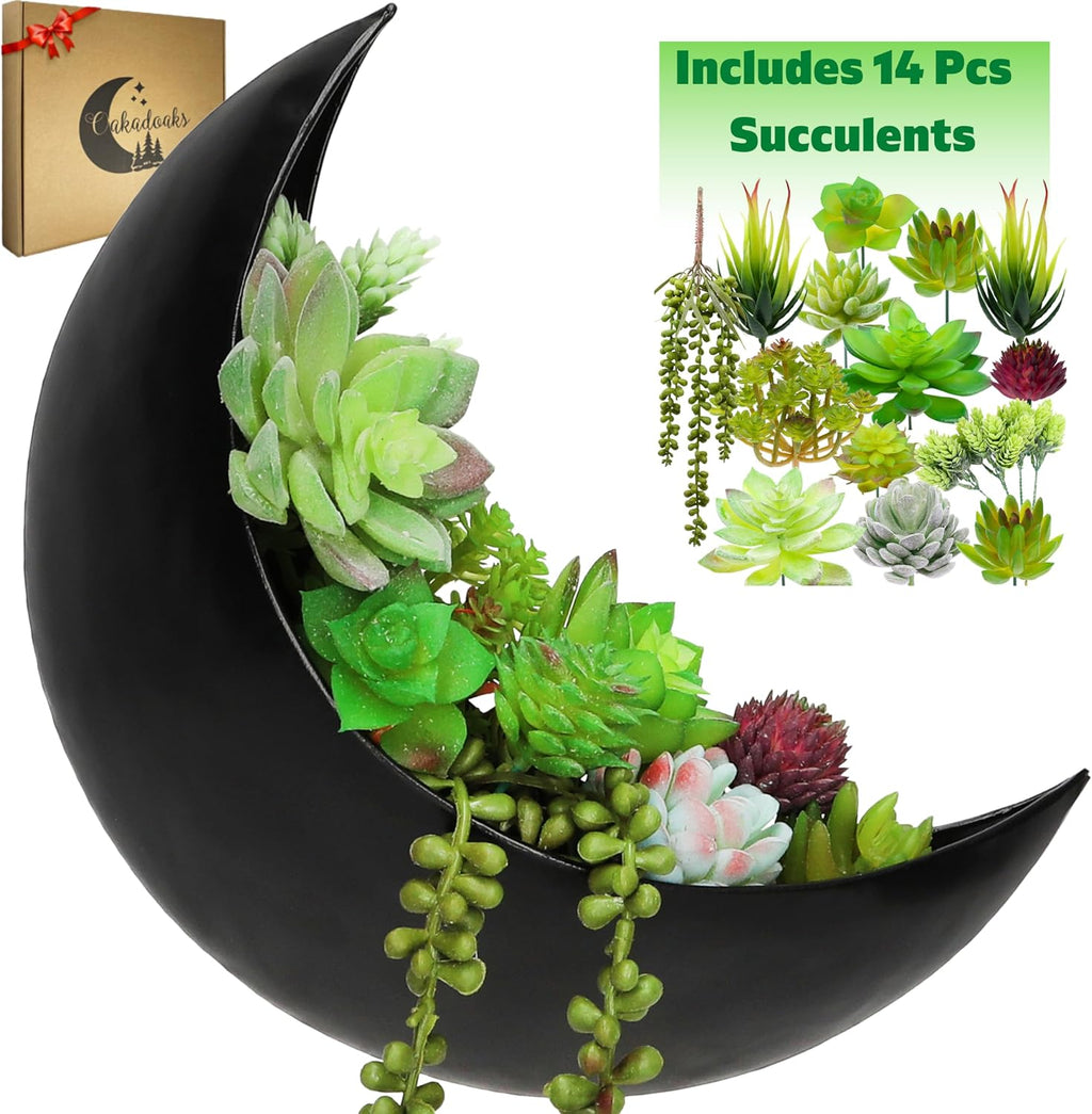 Wall Planter - Window Planter - 14Pcs Artificial Succulents - Hanging Moon Planter - Boho Hanging Planters for Indoor Plants, Air Plant, Cactus, Faux, Unique Gifts for Women, Birthdays, Plant Lovers