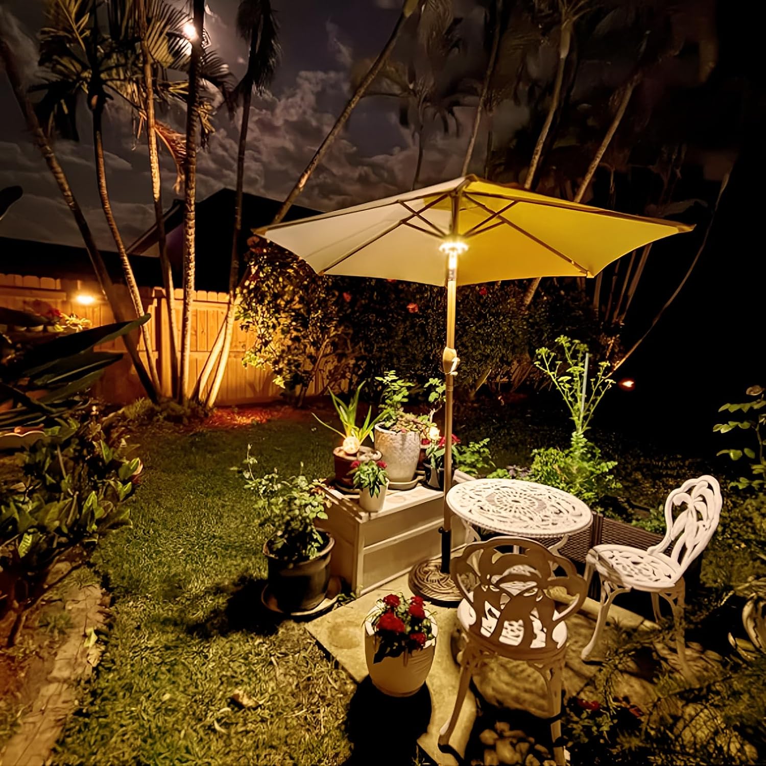 LATME Patio Umbrella Light Rechargeable Umbrella Lights– 10-25 Hours Runtime,Umbrella Pole Light 3 Lighting Modes Cordless,Patio Pool Accessories and Backyard Decor (Warm Yellow)