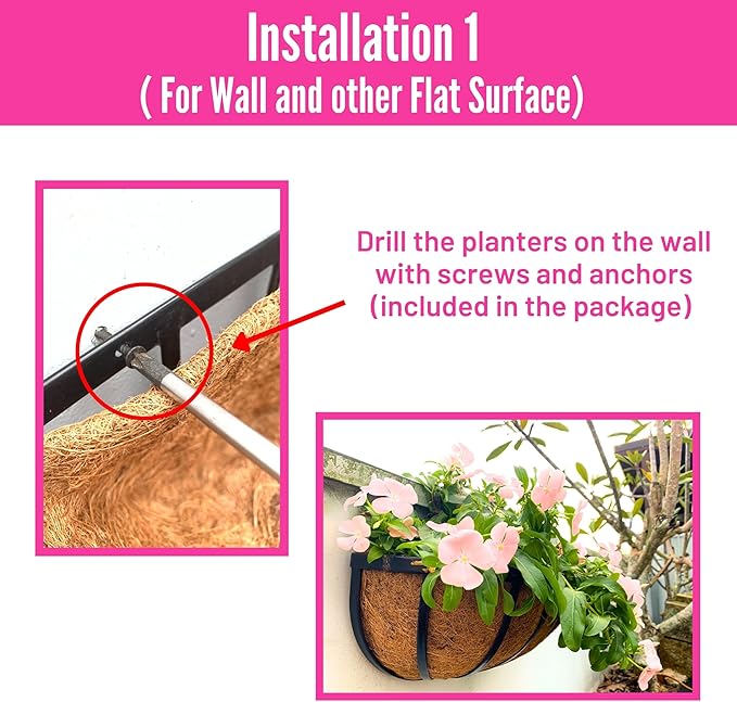 LaLaGreen Wall Planters for Outdoor Plant (16 Inch, 4 Pack) Deck Railing Planter Boxes for Outside Plants Window Flower Box with Coco Liners Metal Horse Troughs Fence Garden Herb Patio Porch over Rail
