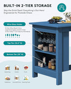 SERWALL 10-Piece HDPE Counter Height Dining Table Sets with Storage and Wine Rack, 2 Rectangular Bar Table with Bar Stools Set of 8 for Garden, Backyard, Kitchen, Blue