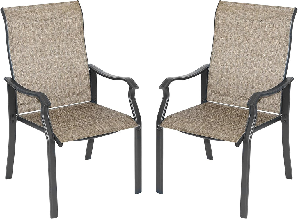 2 PCS Patio Dining Chairs, Iron Frame All Weather Resistant Textilene Chairs, Outdoor Chairs with Backrest and Armrest, Dark Brown