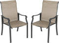 2 PCS Patio Dining Chairs, Iron Frame All Weather Resistant Textilene Chairs, Outdoor Chairs with Backrest and Armrest, Dark Brown