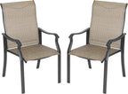 2 PCS Patio Dining Chairs, Iron Frame All Weather Resistant Textilene Chairs, Outdoor Chairs with Backrest and Armrest, Dark Brown