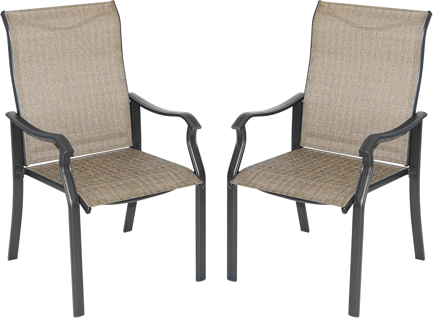 2 PCS Patio Dining Chairs, Iron Frame All Weather Resistant Textilene Chairs, Outdoor Chairs with Backrest and Armrest, Dark Brown