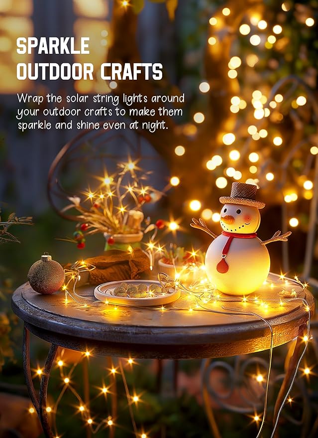 Minetom Solar String Lights, 2 Packs Total 66Ft 200 LED Solar Fairy Lights, Waterproof Solar Lights for Outside Patio Yard Tree Wedding Christmas, Warm White