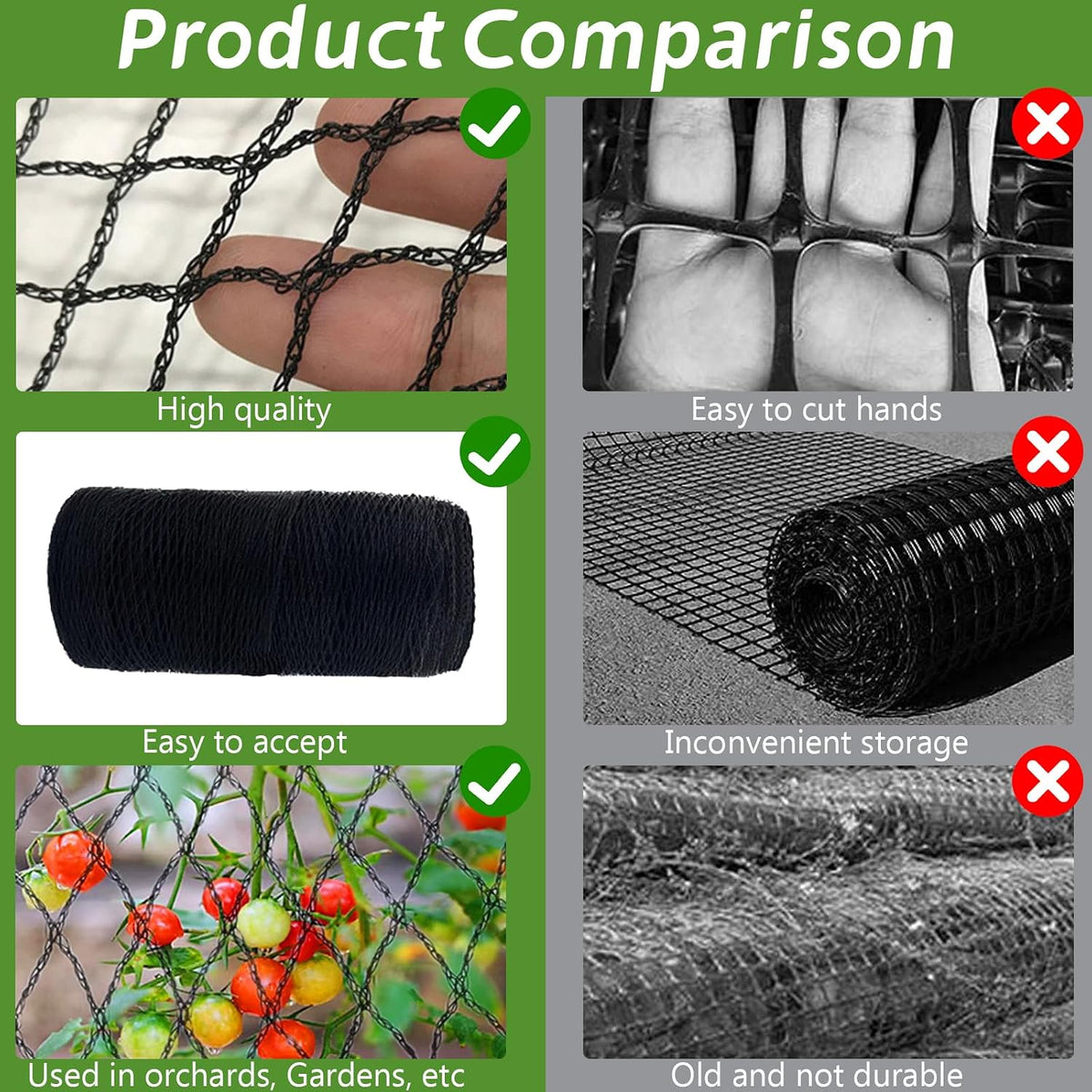 heavy duty bird netting - 0.6" mesh uv, side view