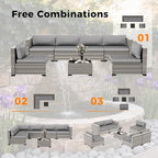 12-Seat Modular Patio Furniture Set – Outdoor Wicker Sectional Sofa with Thick 4″ Cushions, Dual-Strand PE Rattan, Rust-Resistant 18 mm Steel Frame, Backyard Garden Deck Lounge,Gray