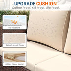 Wisteria Lane 4 Piece Patio Furniture Set, Wicker Outdoor Patio Conversation Furniture Set, All Weather Outdoor Patio Sofa with Cushion and Glass Table, Brown