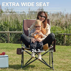 EVER ADVANCED Oversized Folding Camping Chair, for Adults Heavy Duty Lawn Chair with Side Pockets, Portable Collapsible Quad Chair for Outside, Support Up to 500lbs, Red 2Pack