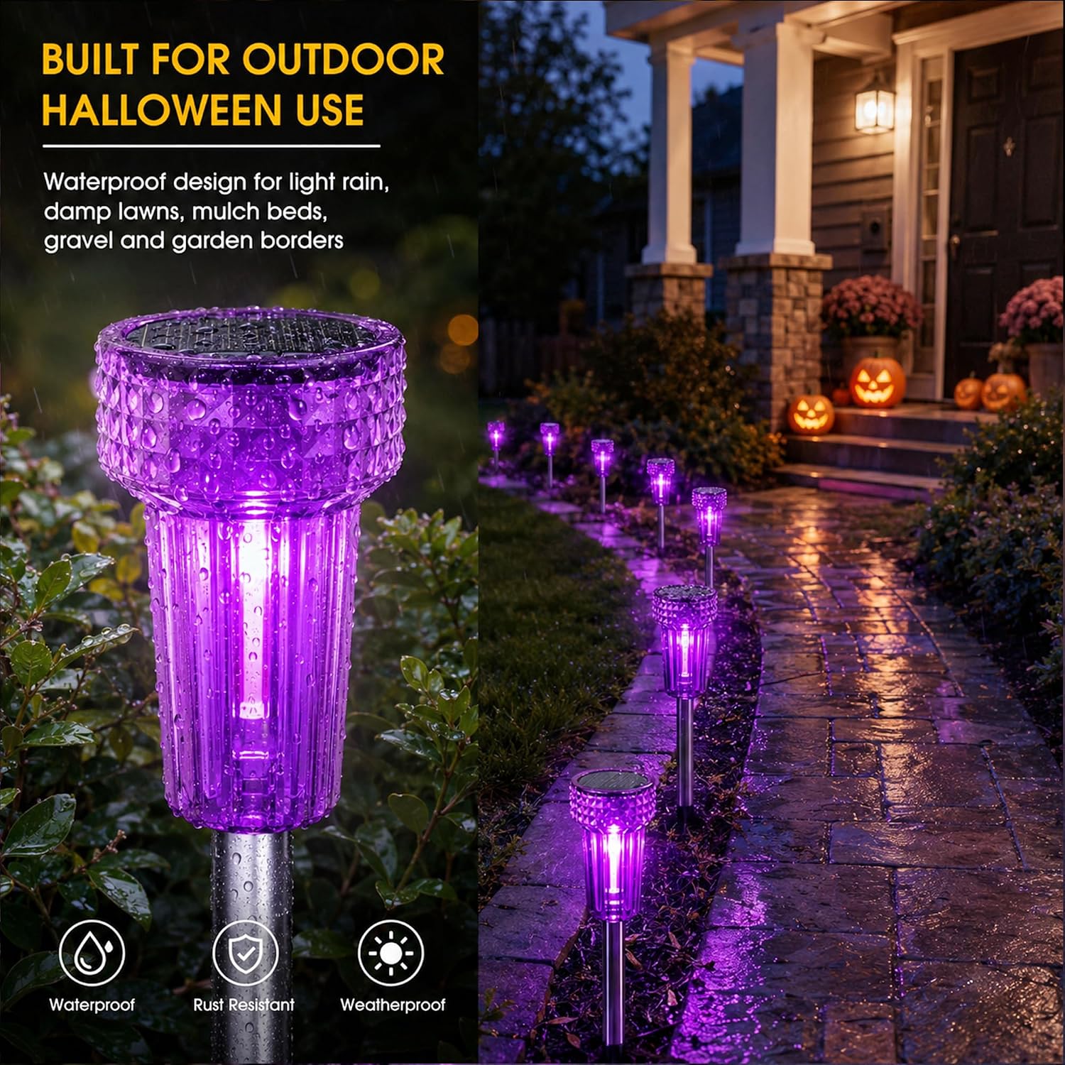 Halloween Solar Lights Outdoor Waterproof Purple Landscape Lights, 8 Pack | Halloween Solar Pathway Lights Purple Led Yard Lights for Walkway,Path with Auto On/Off Lighting Halloween Decor