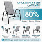 Outdoor Stackable Chairs Set of 6, Stacking Patio Chairs with Textilene Fabric, Outside Furniture for Garden Backyard Balconie Poolside Deck, Grey