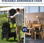 Compact Stackable Adirondack Chairs Set of 4,HDPE,Black | 26.3" Wide HDPE,380lb,All-Weather Outdoor.Maintenance-Free.Stackable for Storage.25°Curved Straight Backrest.Quick Assembly