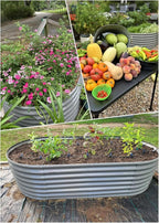 A ANLEOLIFE 2-Set 8X4X2 ft Galvanized Raised Garden Bed Kit, Oval Metal Deep Root Planters for Outdoor Plants, Quartz Grey