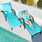 Chaise Lounge Chairs Outdoor Set of 4, Comfy Outside Wicker Patio Pool Lounge Chair w/ 5 Adjustable Back Angle, Cup Holder, Thicken Cushion