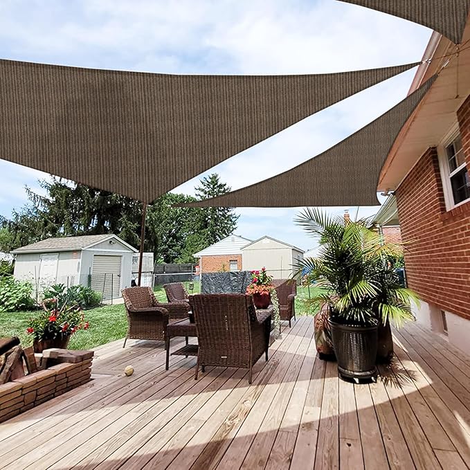 Patio Paradise 13' x 13' x 12'10" Sun Shade Sail Triangle Canopy, Permeable Shade Cloth Fabric Sunlight Block Patio Cover HDPE Deck Awning for Outdoor Backyard Pergolas Roof Shading, Brown