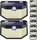HMCITY Outdoor Solar Lights 120 LED with Motion Sensor and 3 Lighting Modes, IP65 Waterproof, 130 ° Wide Solar Wall Lights Powered for Garden Patio(Front Button 10Packs, Black Shell-Daylight White)