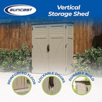 Suncast Outdoor Storage Shed, Water Resistant Resin Vertical Outdoor Storage Cabinet for Patio, Garden Tools, Cushions, & Equipment, Weatherproof Multi-Wall Design, 54 cu. ft., Made in USA