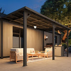 AECOJOY 8' x 16' Outdoor Hardtop Metal Gazebo for Patio, Large Lean to 16'x8' Galvanized Steel Wall Mounted Pergolas and Grill Gazebos Clearance, Patio Roof Heavy Duty Pergola Awnings for Decks