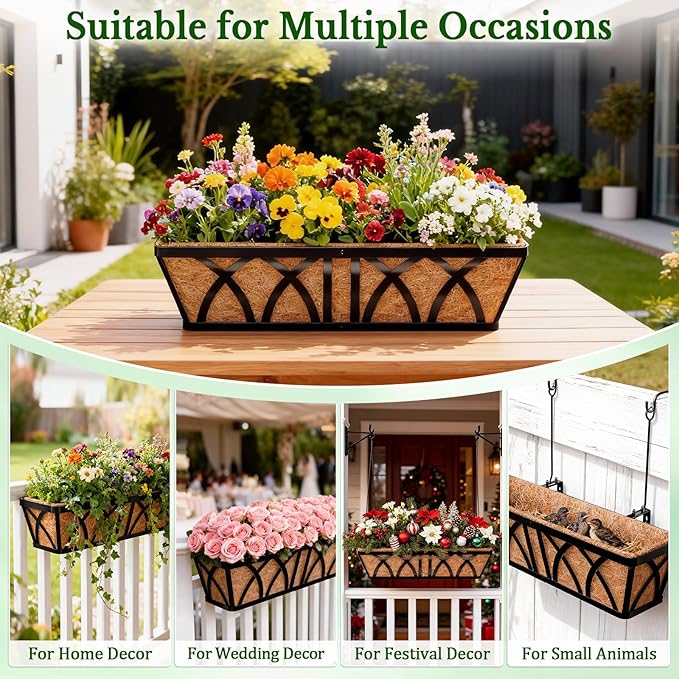 Halatool 2 Pack 36 Inch Window Box Liners Trough Coco Fiber Replacement Liner Pre-Formed Coconut Liners for Planters Wall Hanging Basket Flower Pot Fence Railing