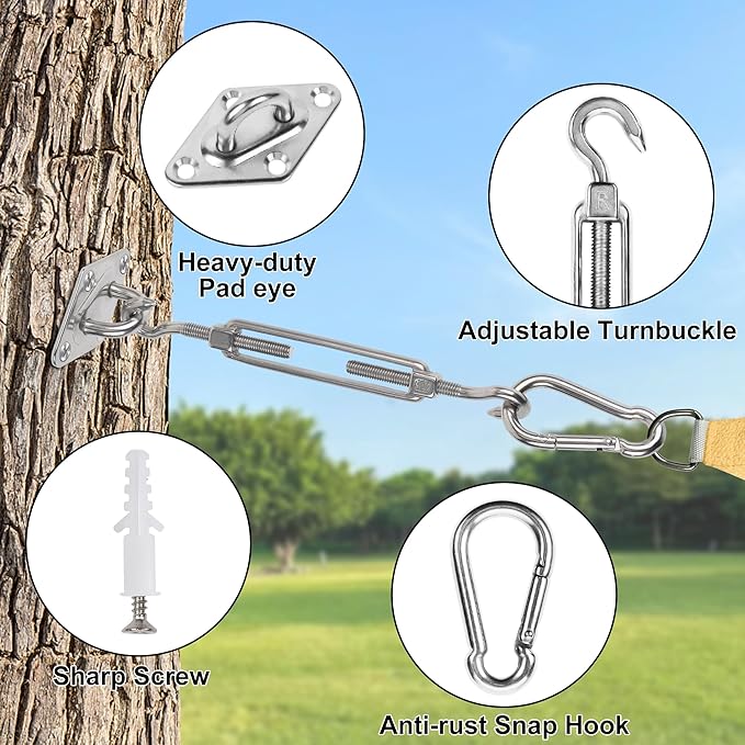 yofit 44 Pcs Shade Sail Hardware Kit, 6 Inch Outdoor Sun Sail Accessories, 304 Stainless Steel Turnbuckles & Brackets for Triangle/Rectangle Sails, Patio Canopy Installation Hardware Set Waterproof